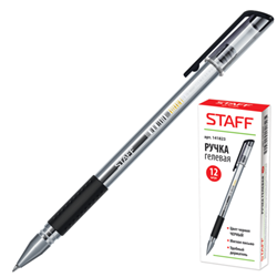 Ручка гелевая Staff прозрачный, резиновый держатель, черная 141823