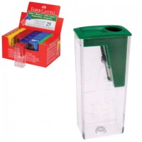 Точилка пластиковая Faber Castell  с контейнером цветная неоновая офисная  581526