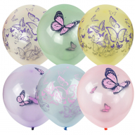 Шар воздушный ПатиБум "Кристалл Bubble. Бабочки" М12/30см, пастель+декоратор, ассорти  307586