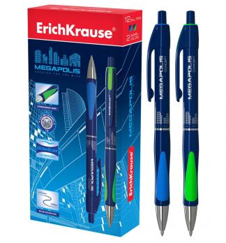 Ручка шариковая автоматическая синяя Erich Krause "Megapolis" 0,7мм, т-синий корпус, рез.упор  ЕК 31