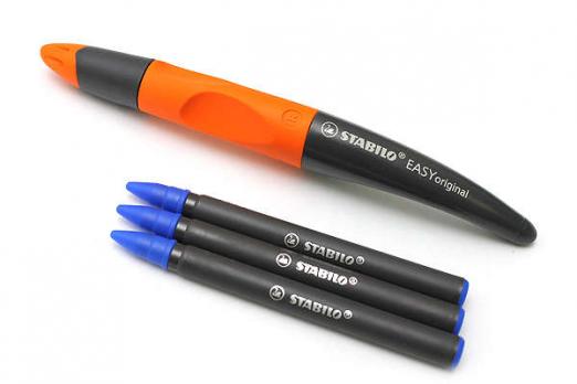 Ручка шариковая Stabilo "Easy" для правшей + 3 синих стержня, оранжево-черный корпус  6892 3-4103