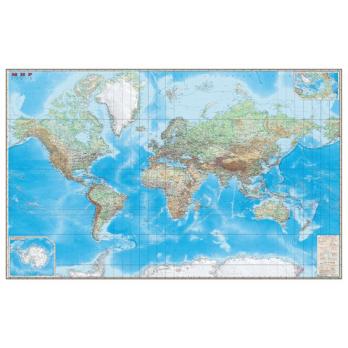 Карта настенная "Мир. Обзорная карта. Физическая с границами" 192х140см, М-1:15 млн, ламиниров.  293