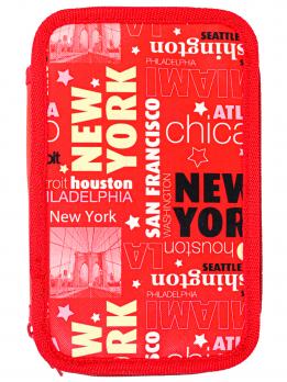 Пенал двухсекционный 19х11,5см Проф-Пресс "Нью-йорк. Красный" текстиль  ПН-2446